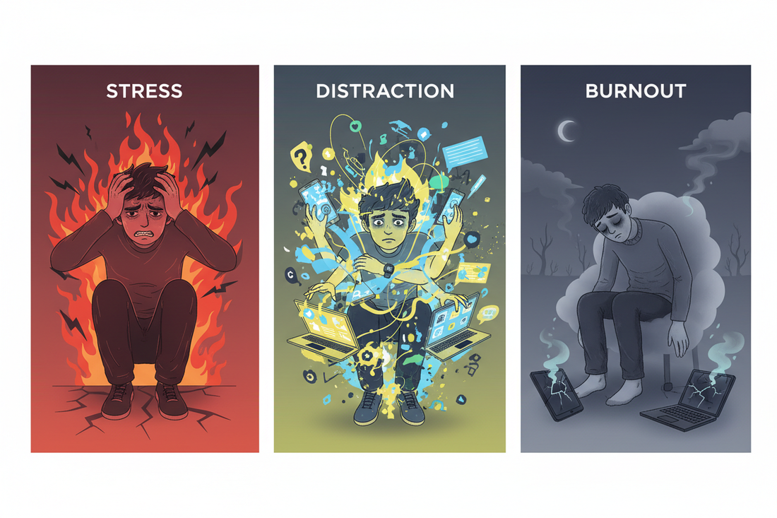 Stress → Distraction → Burnout